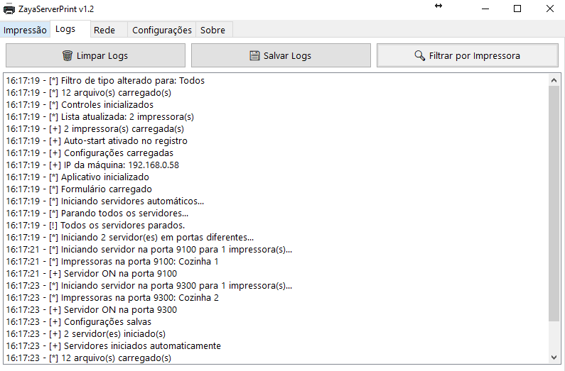 Sistema de Logs - Zaya Server Print